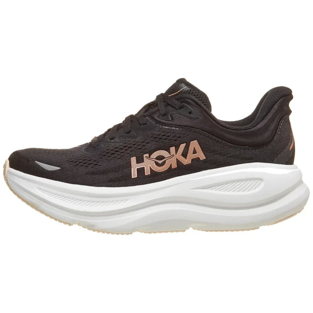 Hoka Women's One One Bondi 9 Running Shoes Sneakers Black/Rose Gold 1162012-BRGL